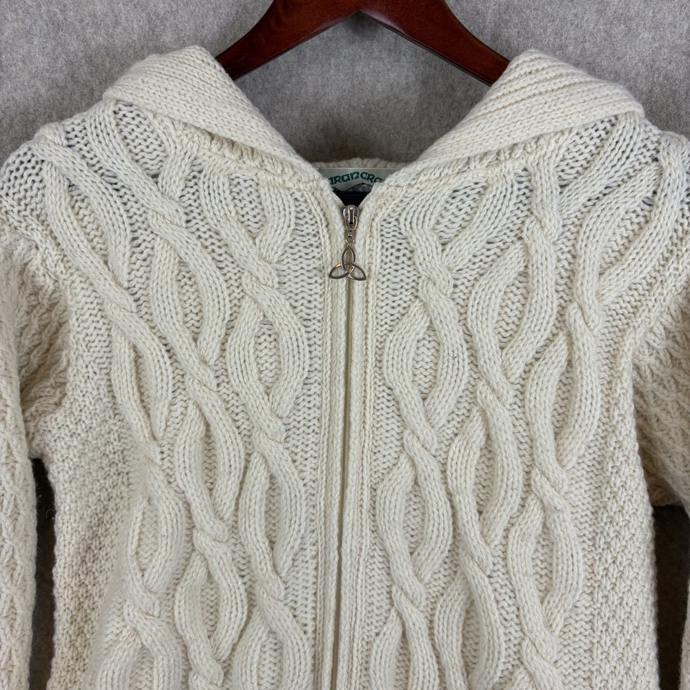 Aran Crafts Women's Cable Knit Cardigan Sweater Merino Wool Hooded Zip Small - Picture 2 of 13